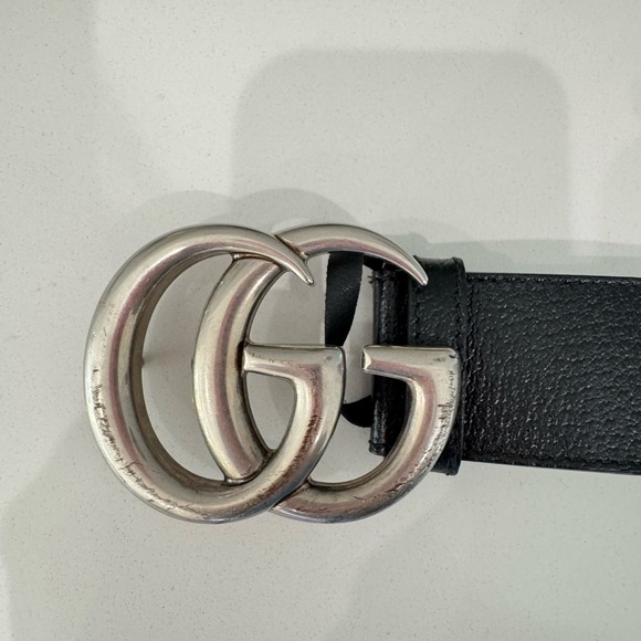 Gucci Black Belt with Silver Rings - Picture 1 of 10